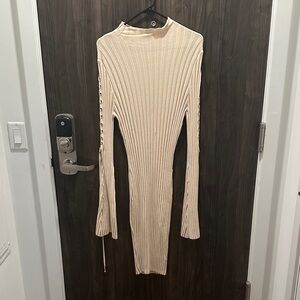 Fashion Nova Cream Long Sleeve Dress